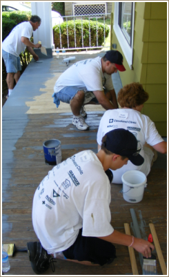 Painting the newly repaired porch